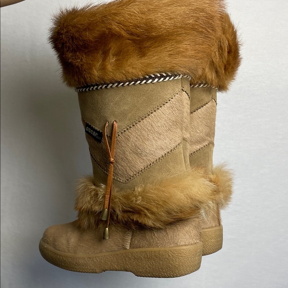 ITALY Leather suede Real fur Sherpa Tan mink Fur Trimmed Women Boots SKI WINTER - Picture 9 of 15